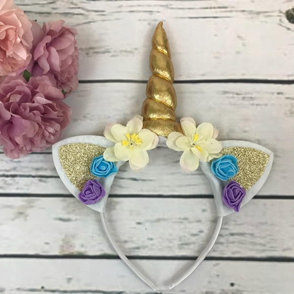 Other - Magical Golden Unicorn Horn Floral Headband